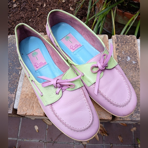 Lilly Pulitzer Shoes - Lilly Pulitzer Pastel Pink and Lime Two-Tone Boat Shoes